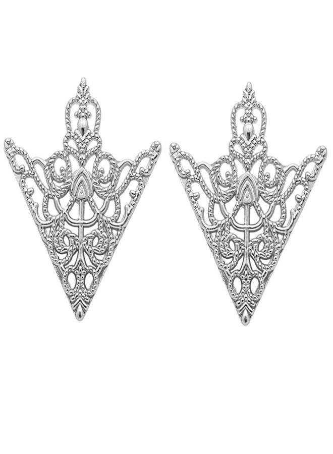 MXUHUI Retro Hollow Pattern and Angle Triangle Collar Pins Brooch Clip Pin Brooches Shirt Collar Decoration Parts (Silver) - Image 1